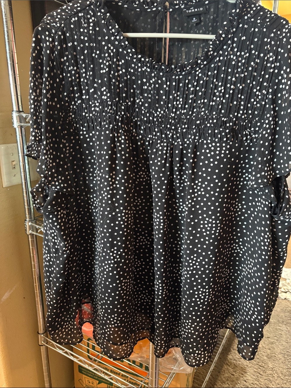 torrid Black and White Polka Dot Smocked Yoke Blouse